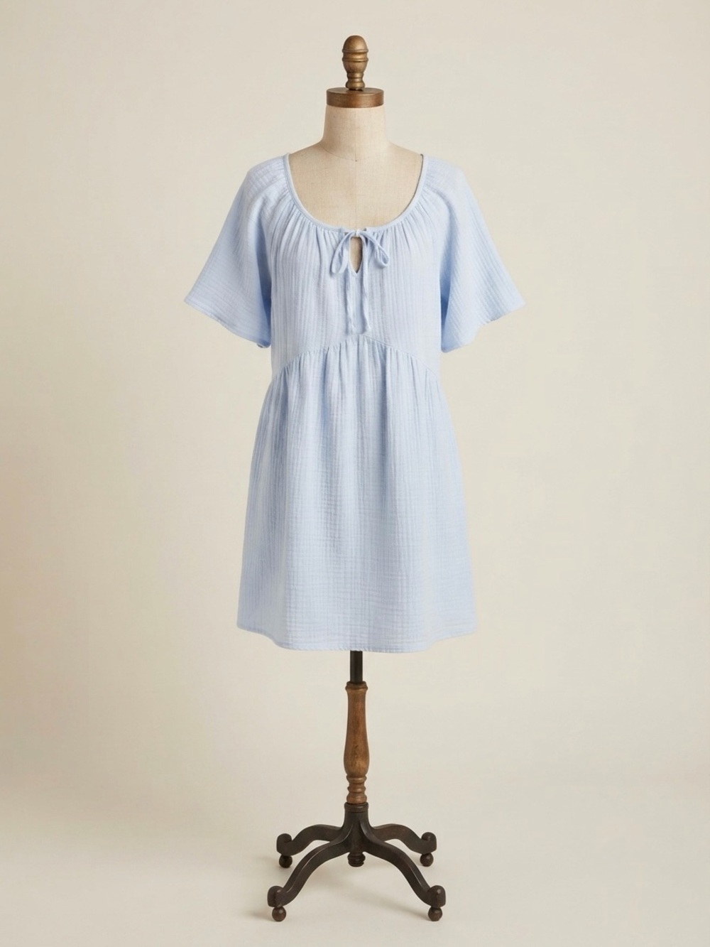 Crinkle Gauze Flutter-Sleeve Mini Swing Dress